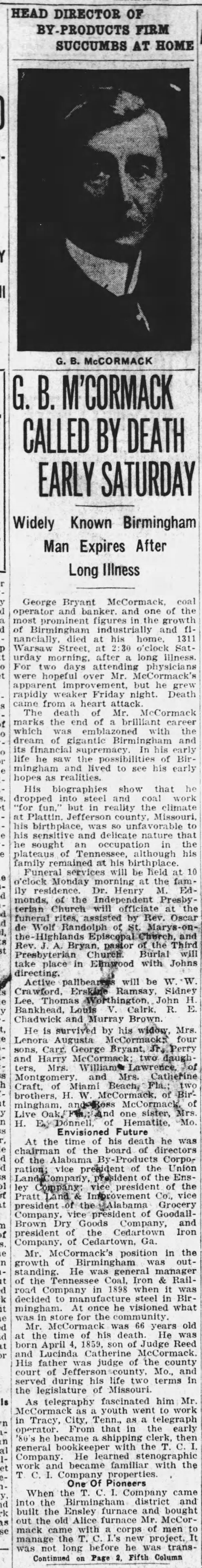 G.B. McCormack Called By Death Early Saturday